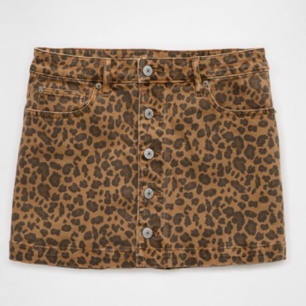 NWT AE low rise a-line leopard denim mini skirt size 4